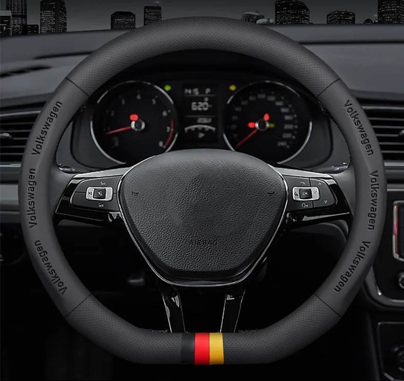 

Car 3D Embossing Logo Breathable Steering Wheel Cover For Volkswagen VW Golf MK7 Polo Passat B8 Tiguan Jetta GTI T-ROC T- Cross