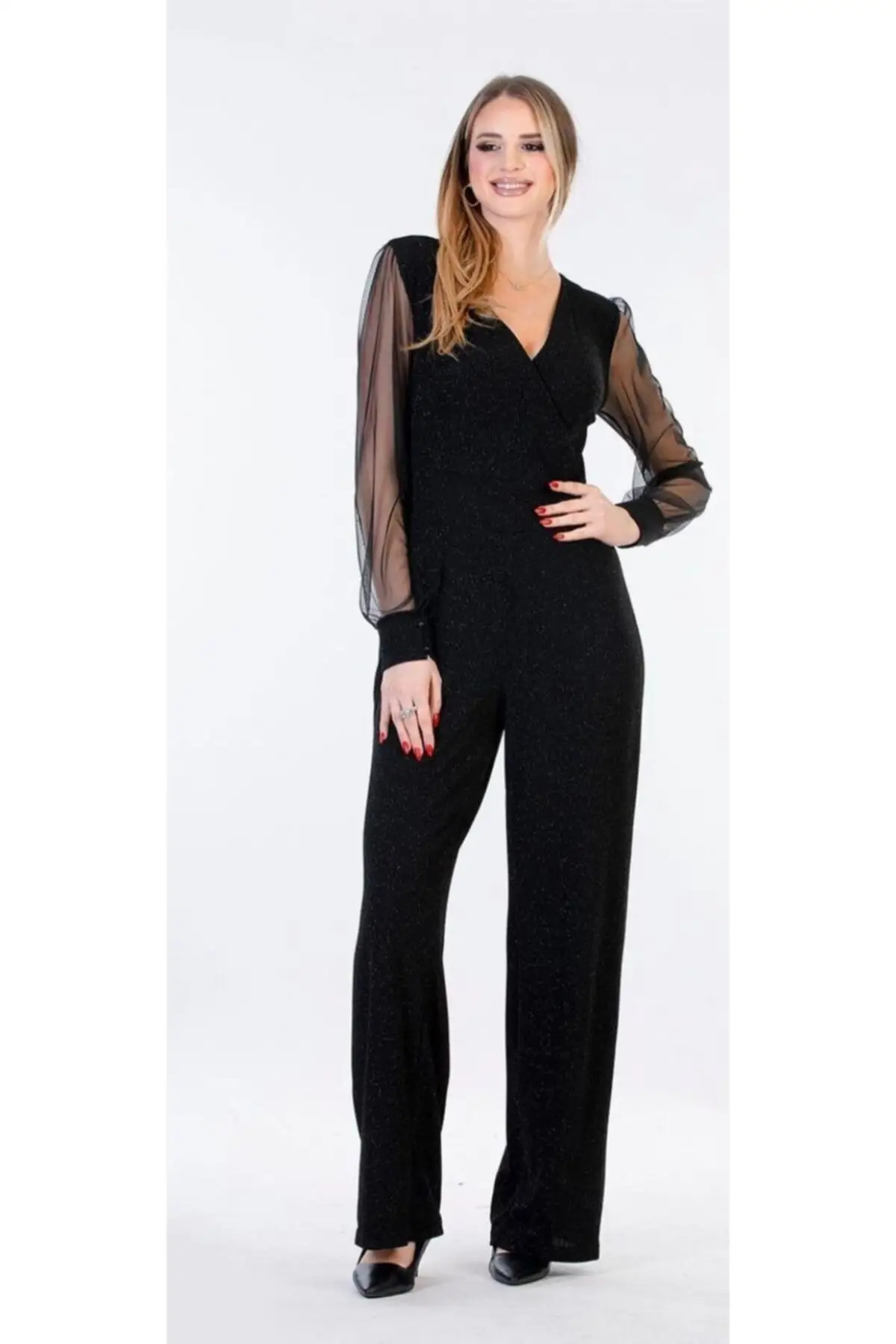 

Women's Overalls Tulle Sleeve Cuff Back Zipper Jumpsuit Hot Style Quality Fabric Sleeveless Baggy Trousers Casual Jumpsuit
