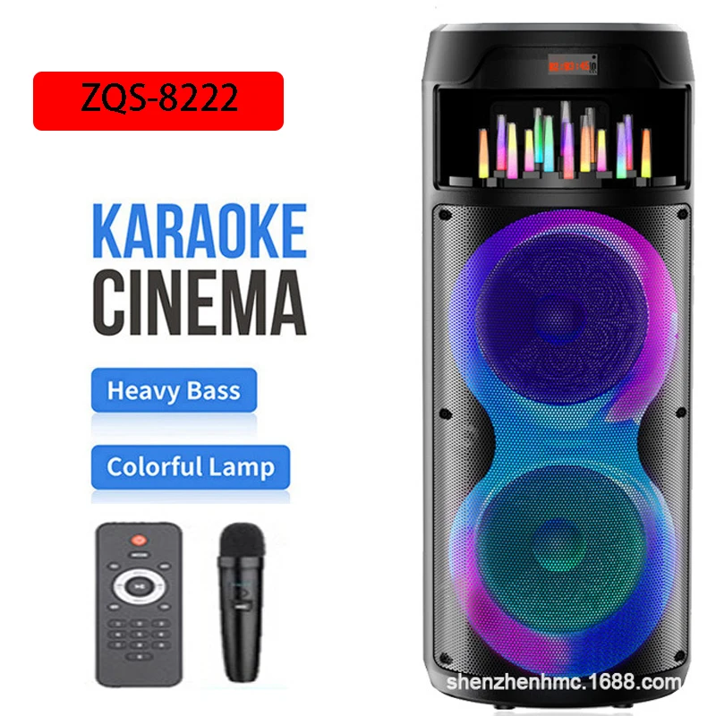 

2023 New Double 8-inch Fountain Surround Color Light, High-power, High-volume Wireless MIC Bluetooth Speaker Column, Portable TF