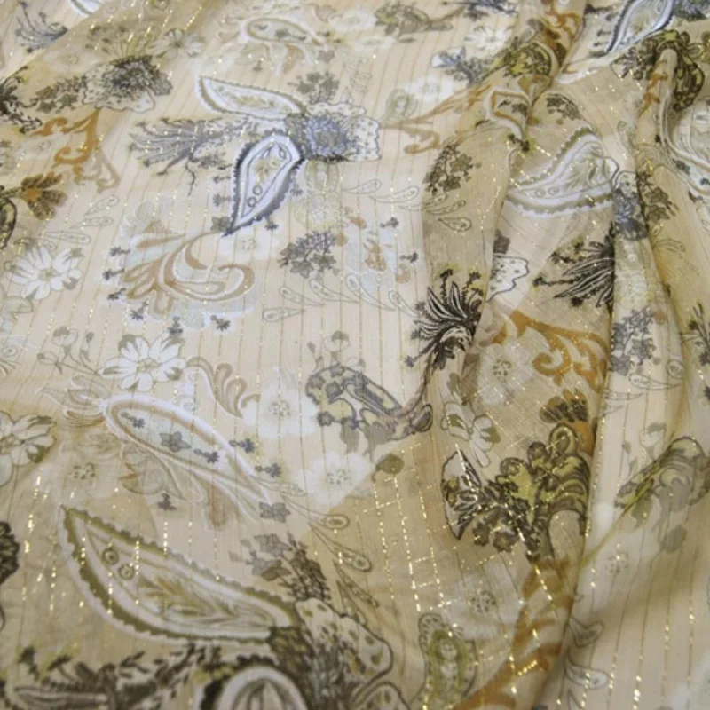 Silk Floral Chiffon Fabric Soft 6mm Metallic Jacquard Sexy Wild Dress Scarf Material