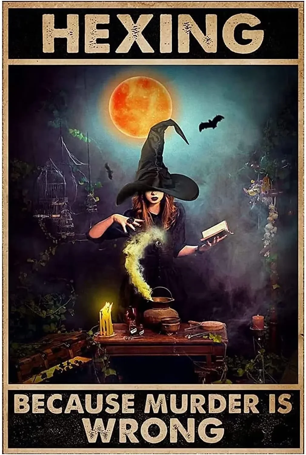 

Funny Witch Metal Tin Sign Metal Tin Poster Indoor and Outdoor Home Bar Coffee Kitchen Wall Decor Halloween Painting Metal Plate