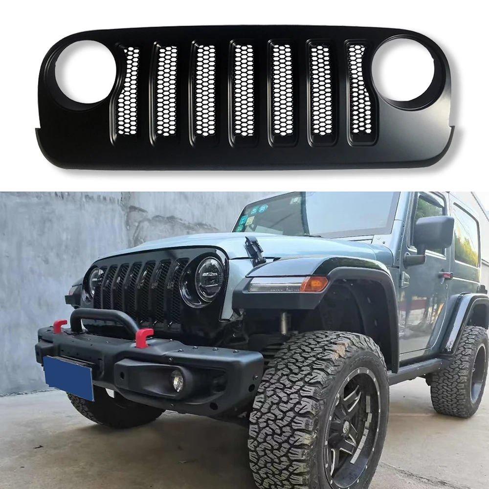 Фото Решетка радиатора Lantsun J373 ABS для Jeep Wrangler JK07-17, 1 шт., черная, в стиле JL, для передней части кузова, 1 шт., черная, в стиле JL №1