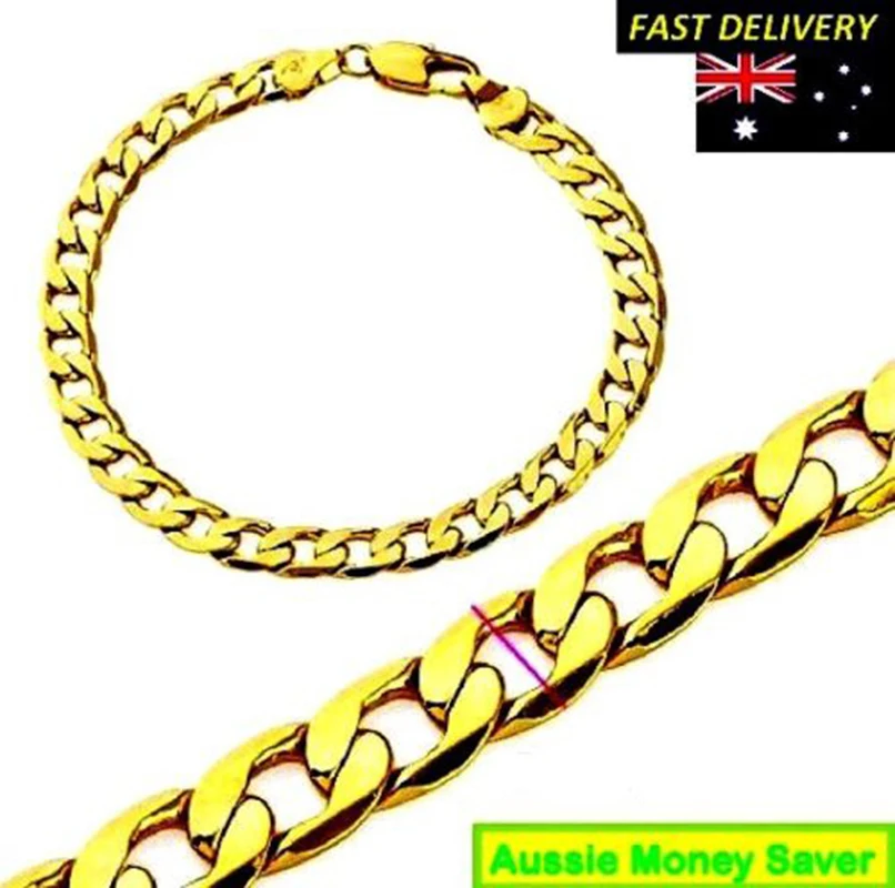 

FIGARO Curb Link Chain Bracelet 10mm 18K Solid Fine Gold UNISEX FREE GIFTBOX