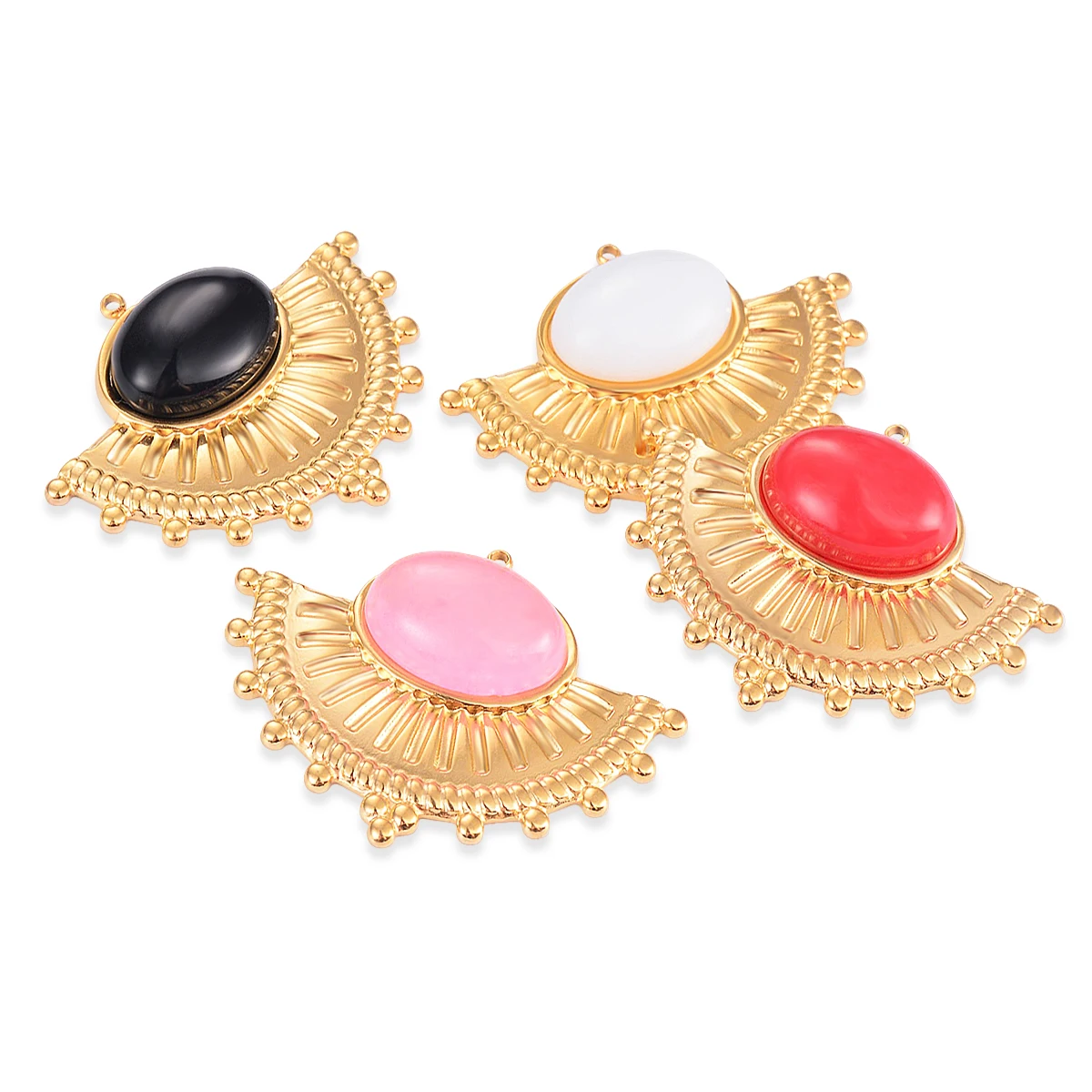 2pcs Stainless Steel Natural Stone Fan Shape Gold Plated Boho Charms Pendants for DIY Jewelry Making Earrings Craft Accessories