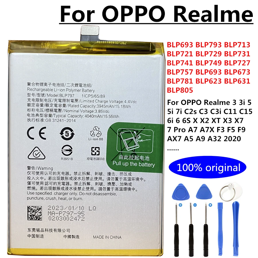 

Original Battery for OPPO Realme 3 3i 5 5i 7i C2s C3 C3i C11 C15 6i 6 6s X X2 XT X3 X7 7 Pro A7 A7X F3 F5 F9 AX7 A5 A73 A53 2020