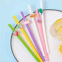 cartoon silicone straws reusable food grade with cleaning brush home bar accessory kids party supplies bar tools