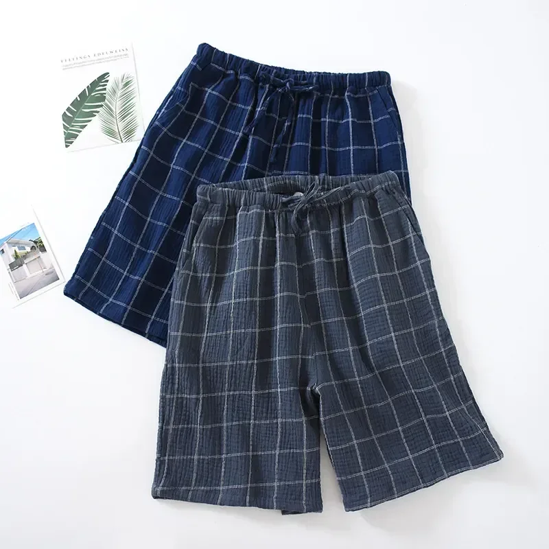 

Cotton Size Shorts Bottoms Sleep Summer Lounge Casual men Breathable Wear Home Sleepwear Plaid plus