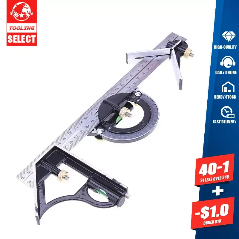 

3 In1 Adjustable Ruler Multi Combination 300mm Square Angle Finder Measuring Set Universal Ruler Right Angle Protractor Tools