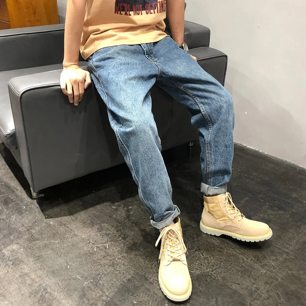 American Denim Jeans Men's Retro Loose Straight Plus Size Jeans for Men Tide Brand Casual Washed Cargo Pants City Boy Streetwear