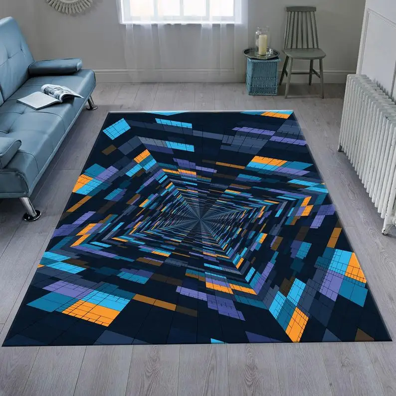 

Blue Vortex Rug Boys Room Decorative Carpet, Geometry Pattern Popular Rug, Themed Rug, Home Decor Modern Mat