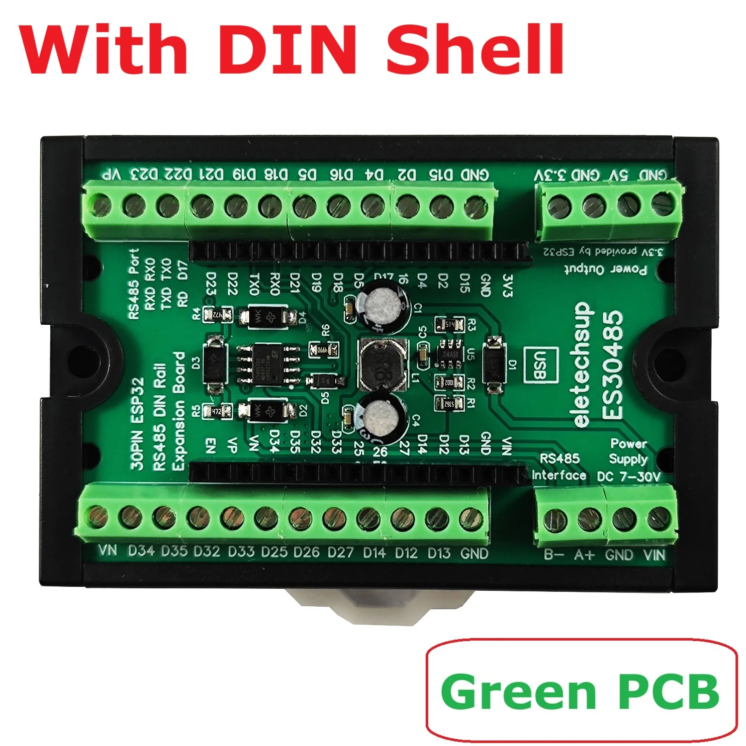 

RS485 ESP32 Монтажная плата расширения на DIN-рейку DC 7-30 В Вход питания 5 В 3,3 В Выход для WIFI BT IOT MQTT HTTP Умный дом DIY