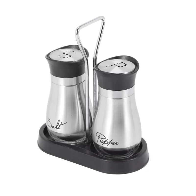 

NEW2023 Salt and Pepper Shakers Set - High Grade Stainless Steel with Gl Bottom and 4 inch Stand - 4 inch x 6 inch x 2 inch, 4 O
