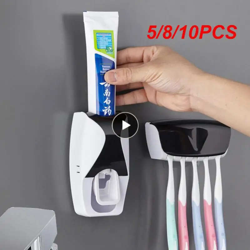 

5/8/10PCS Toothpaste Squeezer Set Wall Mounted Automatic Toothpaste Dispenser Sticky Suction Dustproof Toothbrush Holder