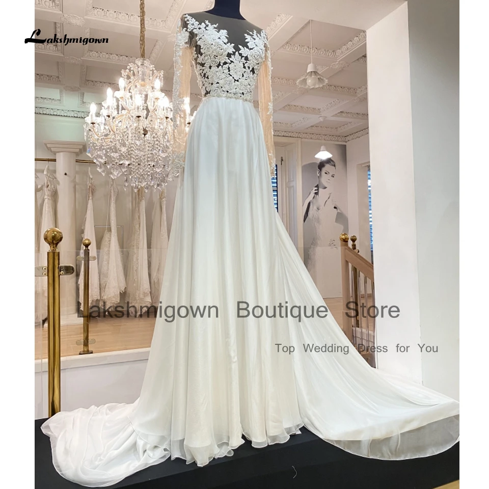 

Lakshmigown винтажное свадебное платье в стиле бохо с длинным рукавом Летние шифоновые платья 2023 пикантные Свадебные платья кружевные бусины ап...