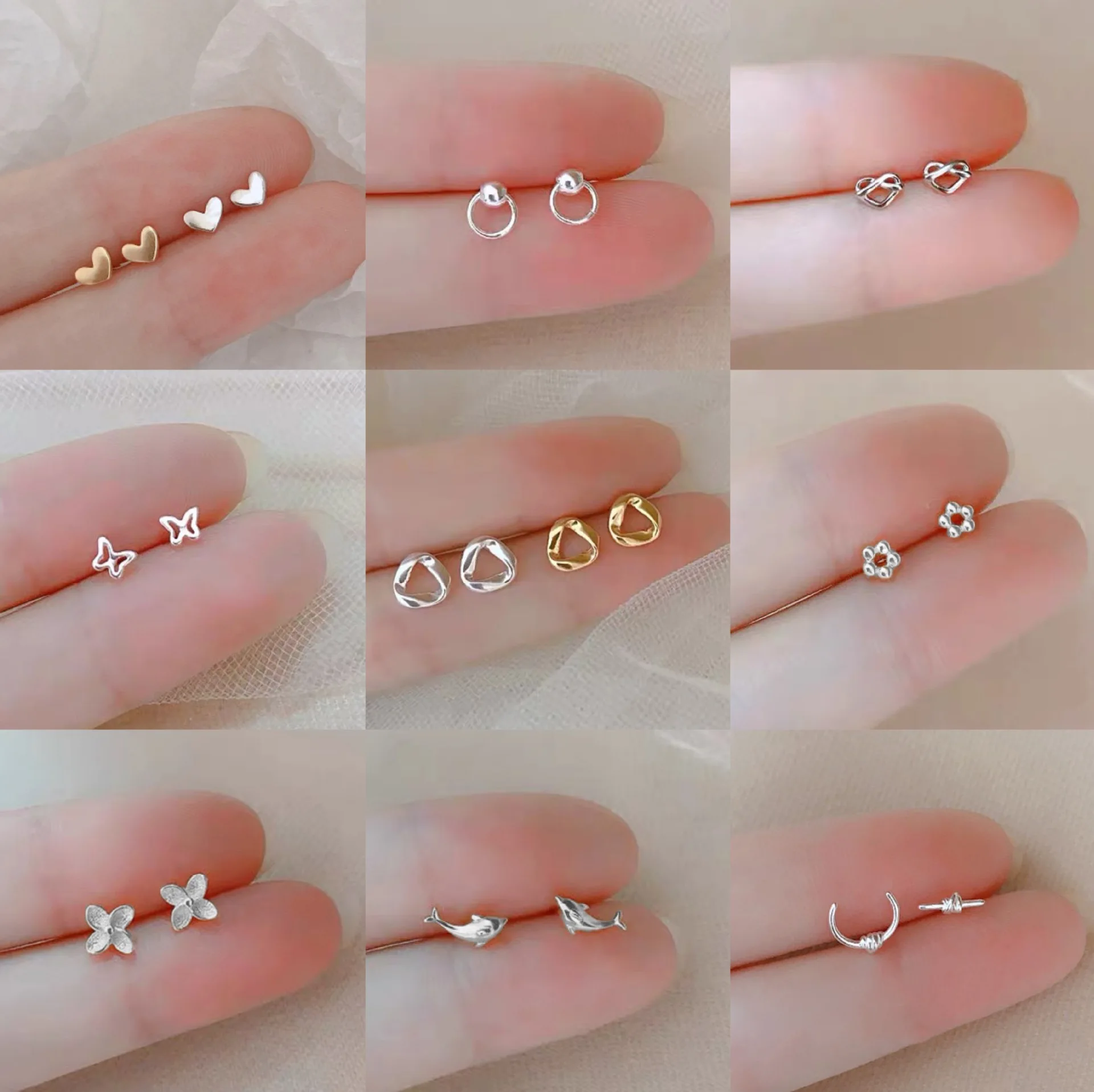 

PTQASP New Tiny Minimalist Silver Plated Korean Mini Small Heart Stars Stud Earrings for Women Student Teen Simple Ear Piercing