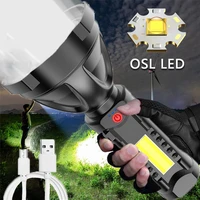 portable usb rechargeable led flashlight with cob side light 3 light modes outdoor strong lights camping on foot searchlight