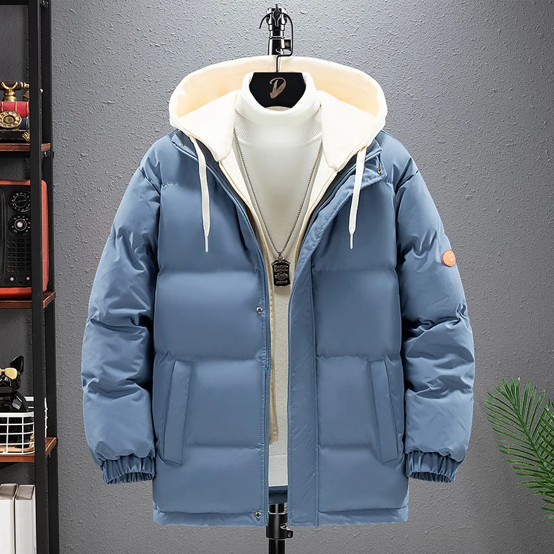 2022 New Cotton Shirt Men's Hong Kong Style Loose Size Two Piece Hooded Coat Fashion Brand Thickened Winter Coat