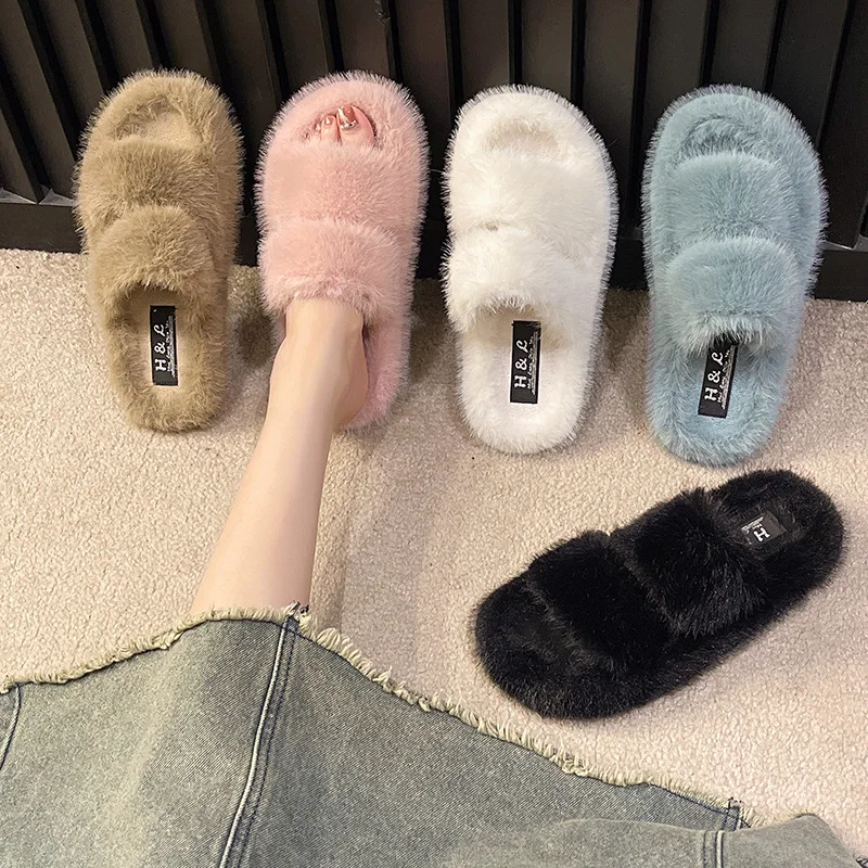 

Женские шерстяные тапочки на толстой подошве, новинка 2023, двойная теплая Домашняя одежда, хлопковые тапочки
