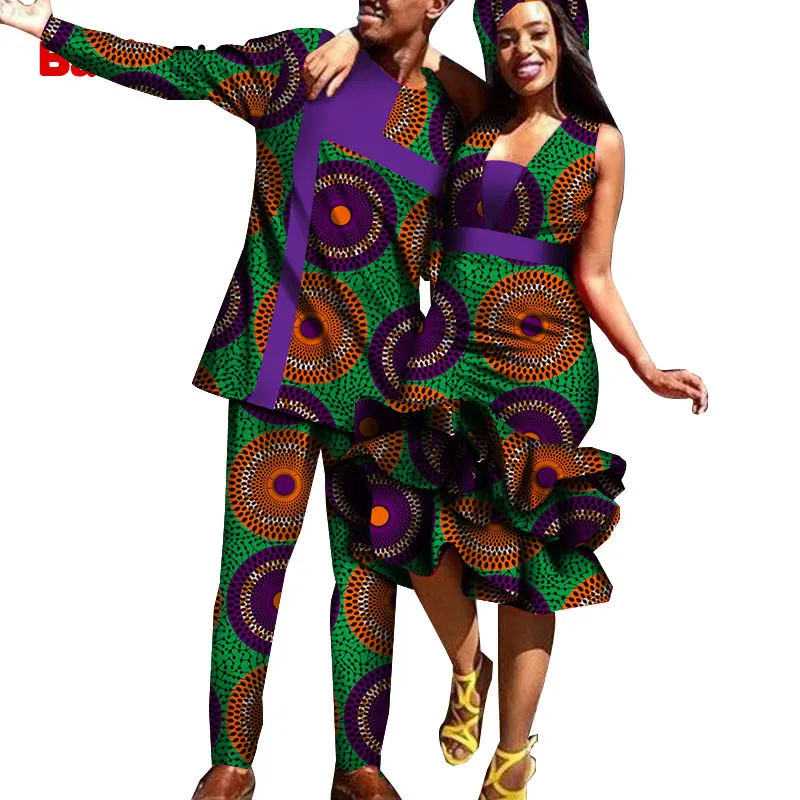 African Dress Couple Wedding Clothing Men Shirt Suit &amp Women Slim Promotion Gifted Headwrap Family Dresses WYQ523 | Тематическая
