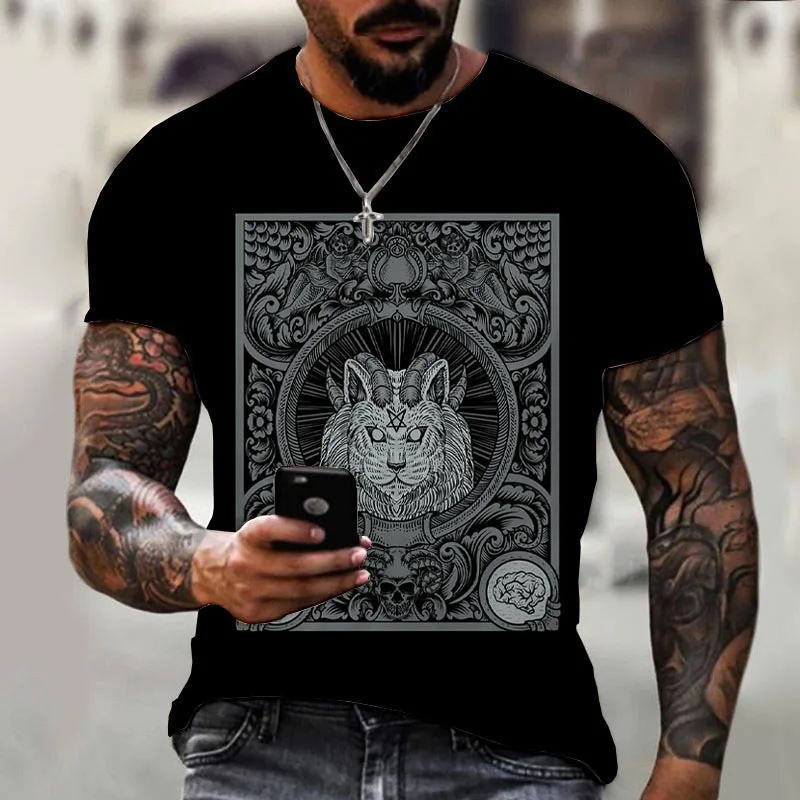 

2023 Fashion Unisex Cartoon Animals Lions Tigers Casual Classic T-shirts Colorful Vintage Printed Harajuku Gothes Aesthetics