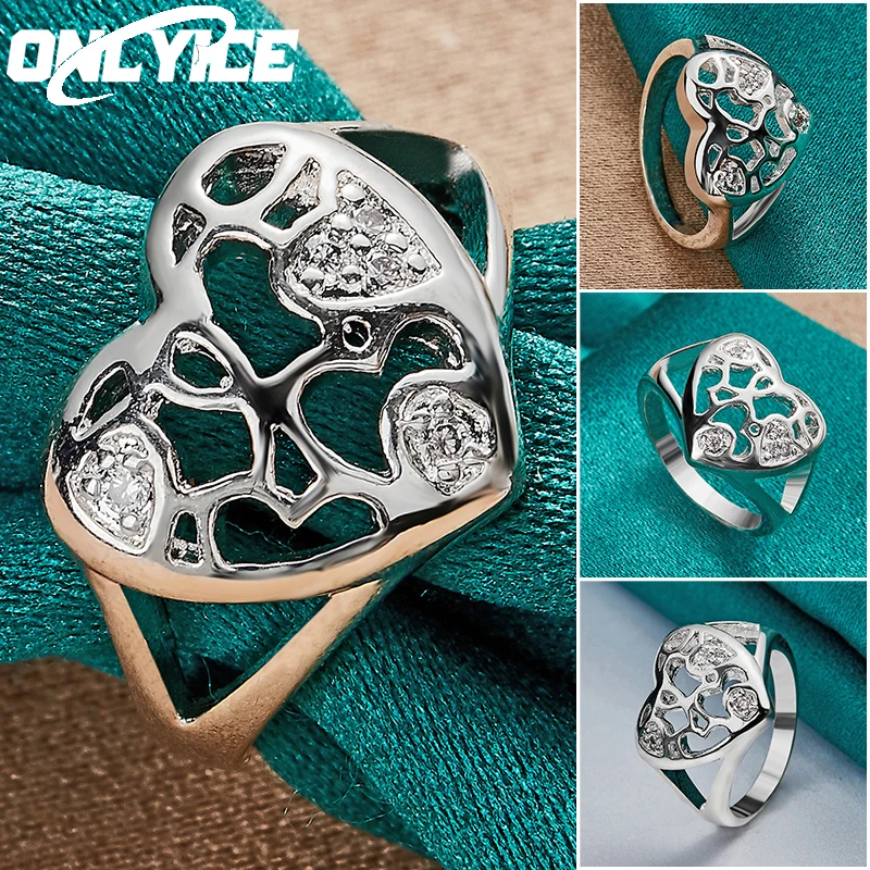 

925 Sterling Silver Hollow Heart AAA Zircon Ring For Woman Fashion Wedding Engagement Party Grace Charm Jewelry