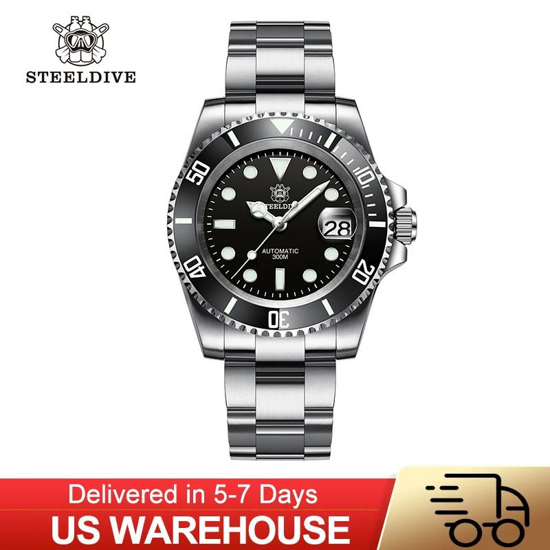 

Steeldive Luxury Water Ghost Dive Watch Black Dial Cyclops Date Sapphire Glass BGW9 Luminous NH35 Automatic Mechanical Watches