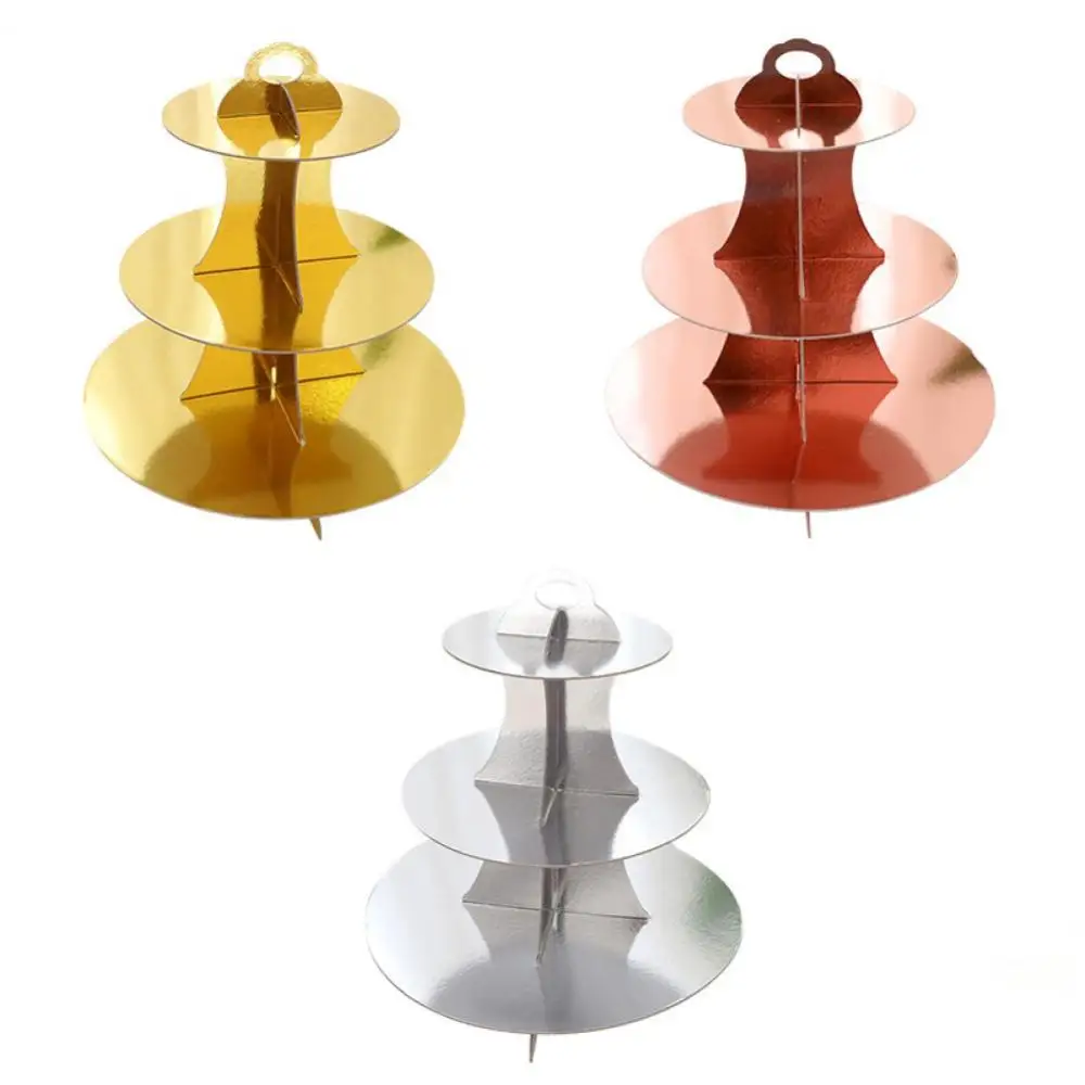 

Three-layer Cake Stand Wedding Afternoon Tea Party Dessert Table Plates Disposable Paper Cake Stand Home European Style Trays