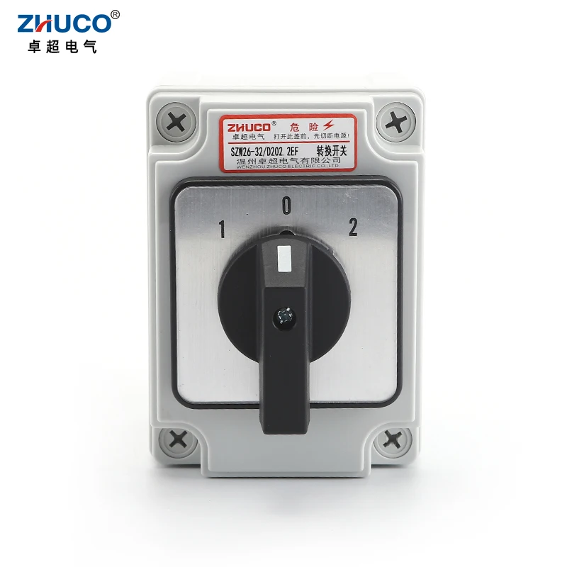 Фото Поворотный кулачковый переключатель ZHUCO SZW26/LW26-32/D202.2EF 660В 32А, 3 положения (ВКЛ-ВЫКЛ-ВКЛ), 8 винтов, с внешним корпусом №2