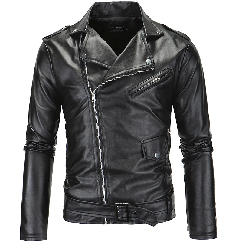 

NEW Spring Fashion Motorcycle Leather Jacket Men Slim Fit Oblique Zipper PU Jacket Autumn Men Leather Jackets Coats Black White