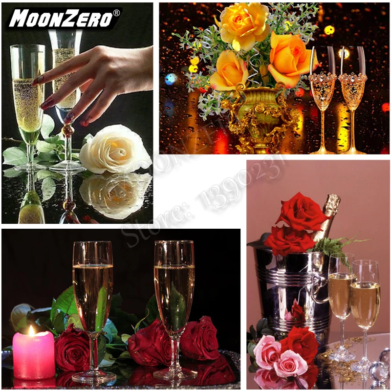 5D DIY diamond Painting Wine Glass Rose Picture Full Square/Round Mosaic Embroidery Cross Stitch Gift set Home Docer WYZ20221206