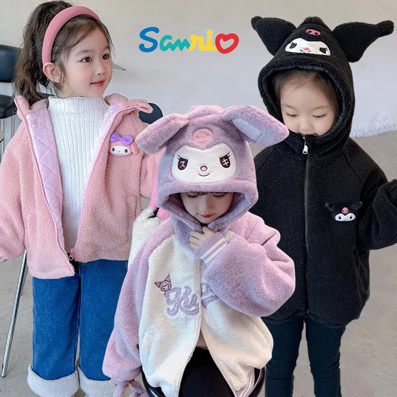 Sanrio My Melody Kuromi детское утепленное пальто из овечьей шерсти плюс бархатный теплый