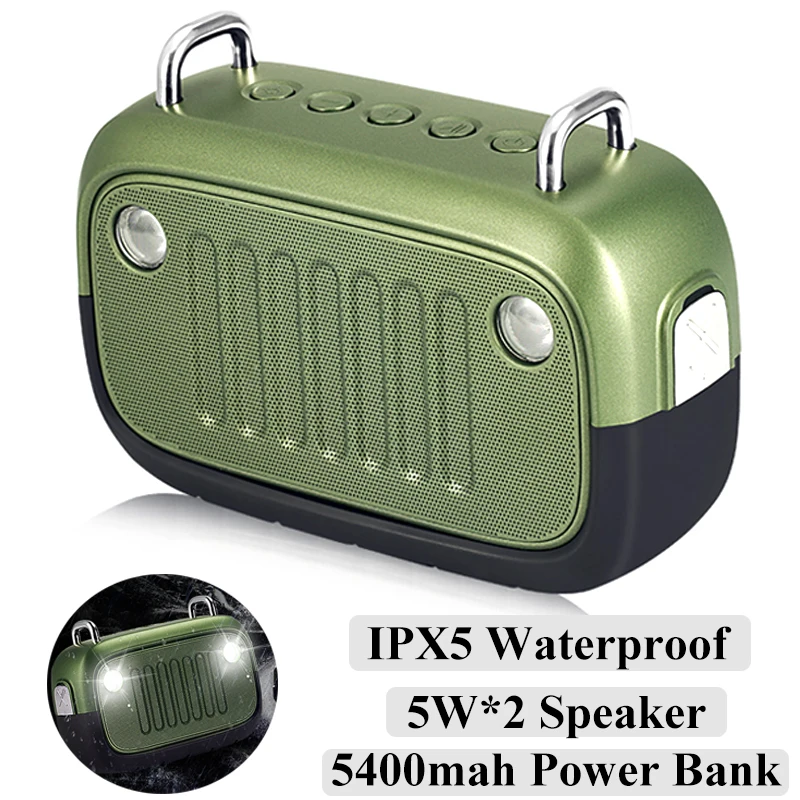 

Portable Wireless Bluetooth Speaker Outdoor IPX5 Waterproof Sound Box with LED Light Built-in 5400mAh Battery Phone Power Bank