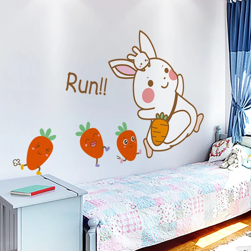 

[shijuekongjian] Rabbits Animals Wall Stickers DIY Bunny Carrots Mural Decals for Kids Room Baby Bedroom Nursery Home Decoration