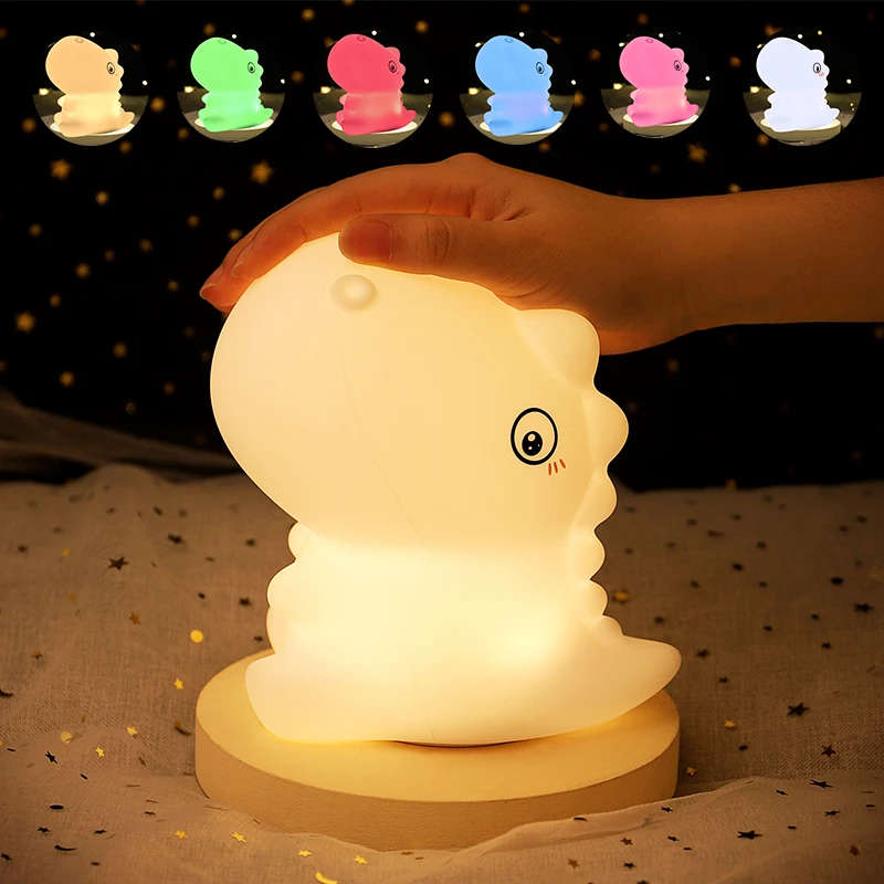 

Silicone Led Night Lights Kids Bedroom Soft Dinosaur Desk Lamp Children Bedroom Ornament Suitable for Christmas Gift Home Decor