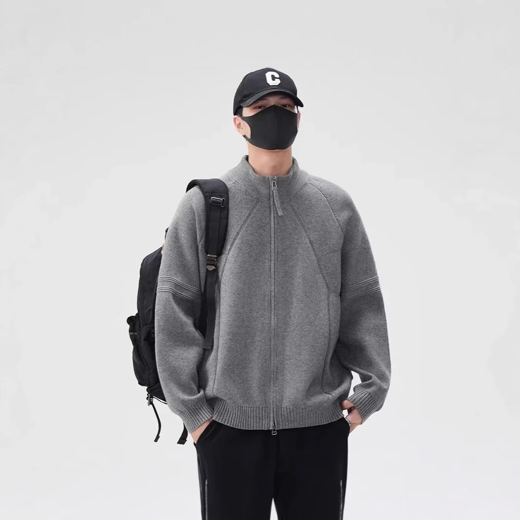 Модный вязаный кардиган мужской свитер осень-зима 2024 новая однотонная