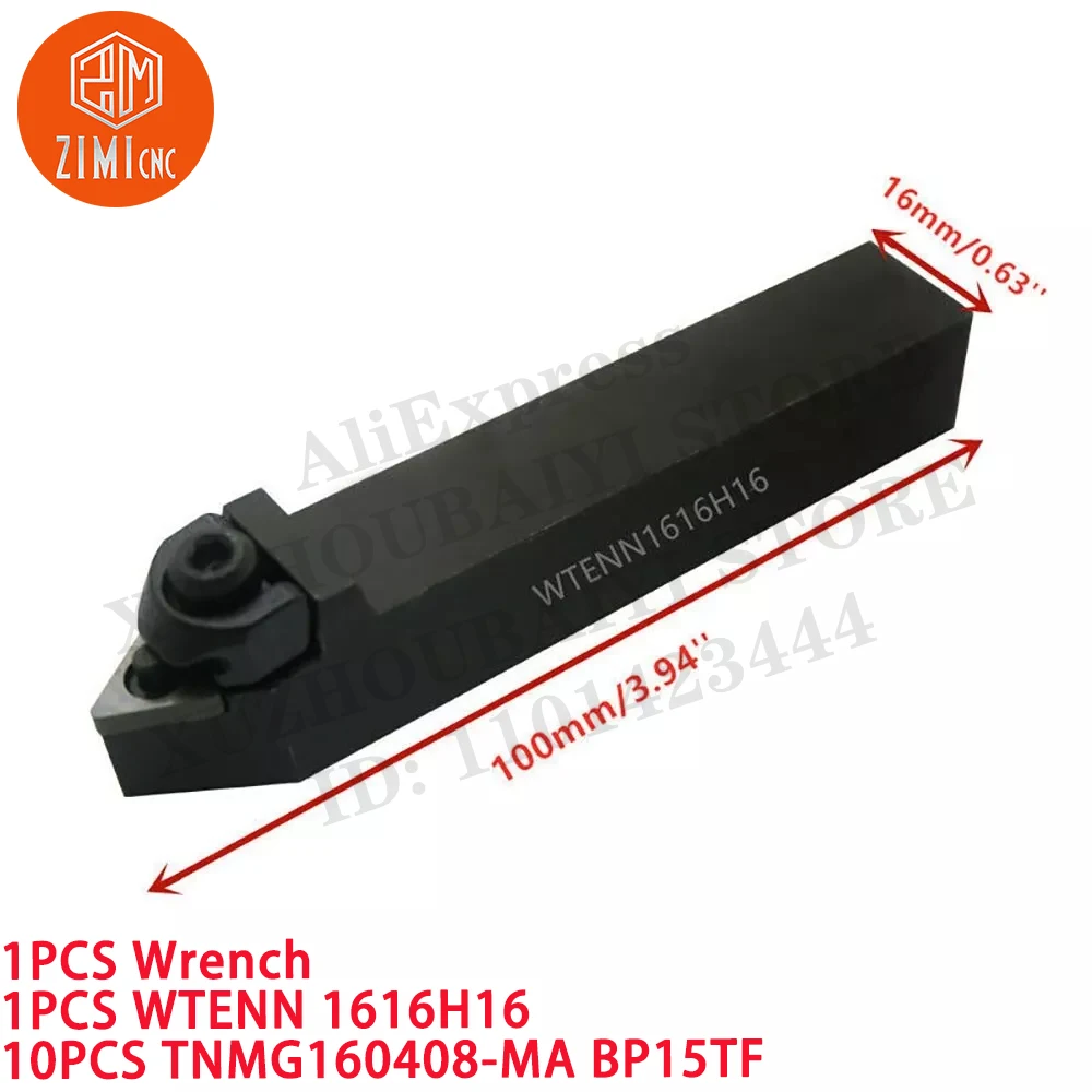 1 ШТ WTENN 1616H16 16 мм*100 мм Держатель токарного инструмента + 10 TNMG160408-MA Режущие