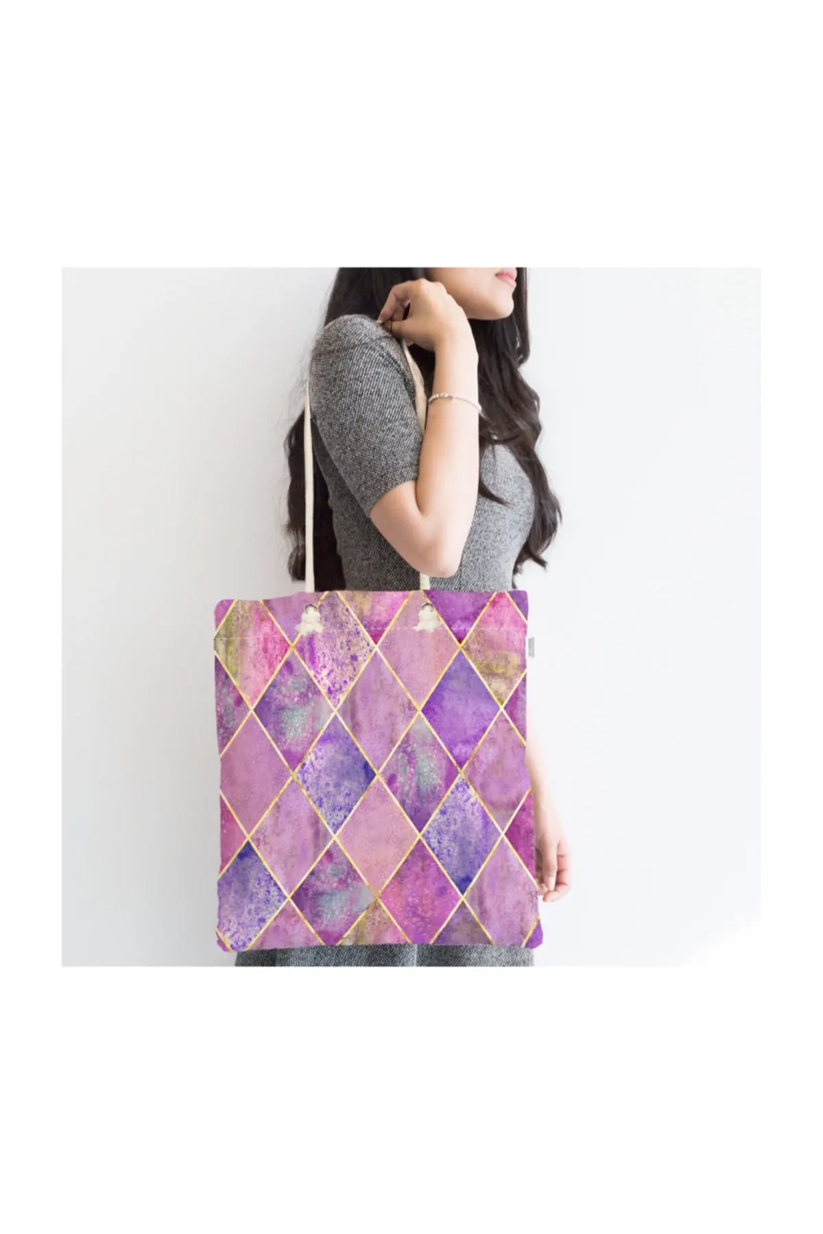 

Женская пляжная сумка, современный тканевый тоут на молнии с геометрическим узором и светлым порошковым принтом, модная летняя большая сум...