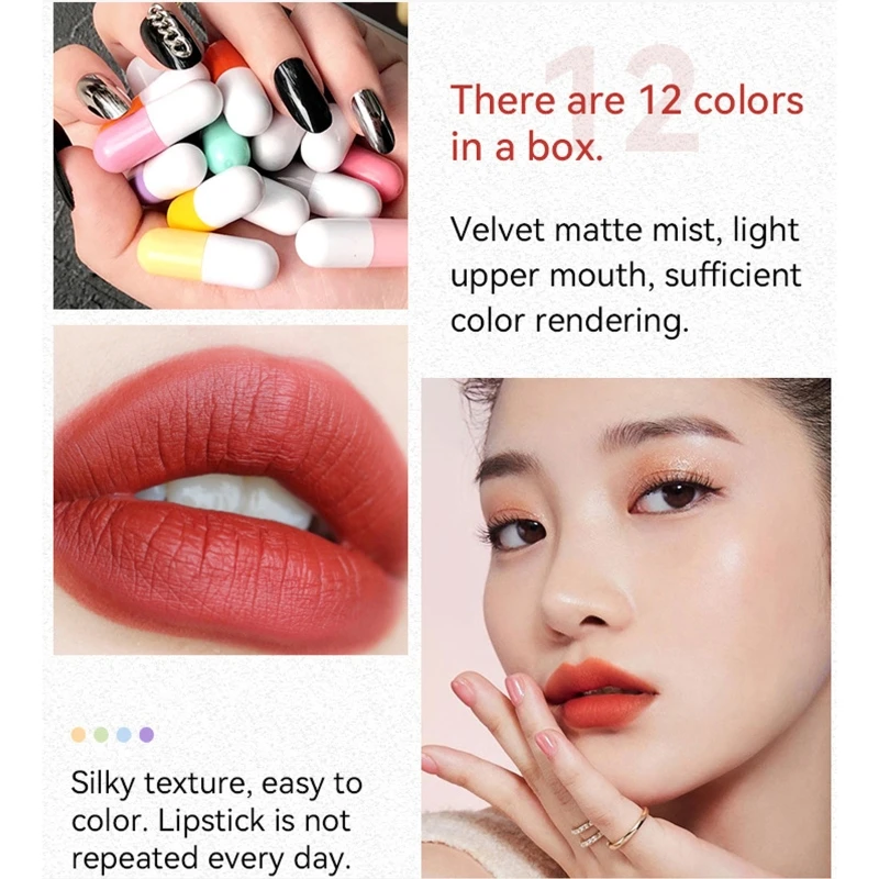 

Набор мини-помады, 12 цветов, водостойкая антипригарная чашка для таблеток, помада, новинка, косметика для губ, женская