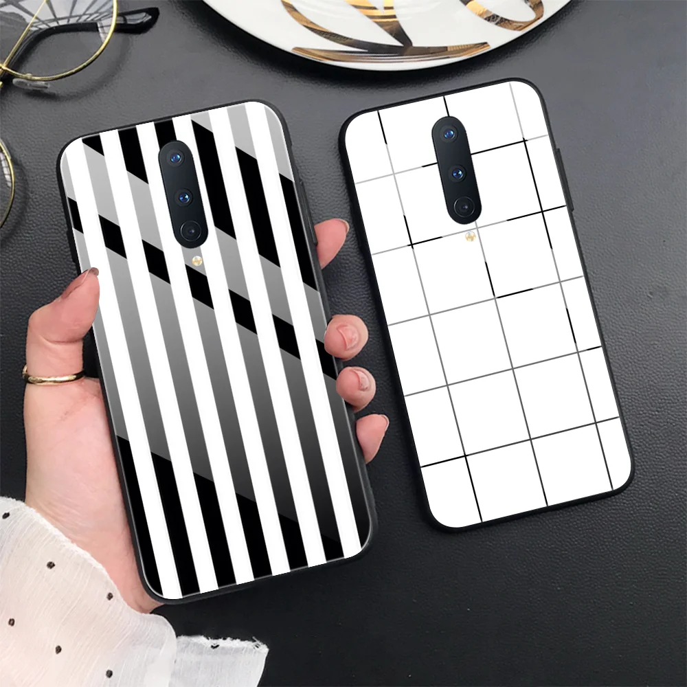 

Black White Stripe Case for Oneplus 10Pro 8 8Pro 8T 9 9Pro 9R 9RT 5G Nord N10 N100 6 6T 7 7Pro 7T 7TPro Tempered Glass Cover