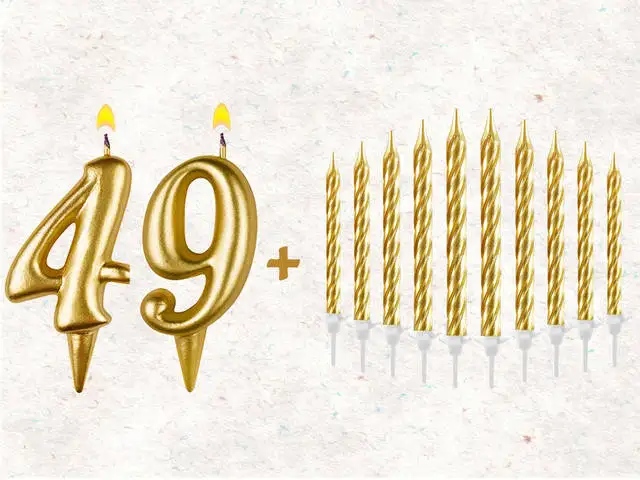 Набор свечей для торта цифра &quot 49 и 10 столбиков 5 см золото Омский свечной / лет