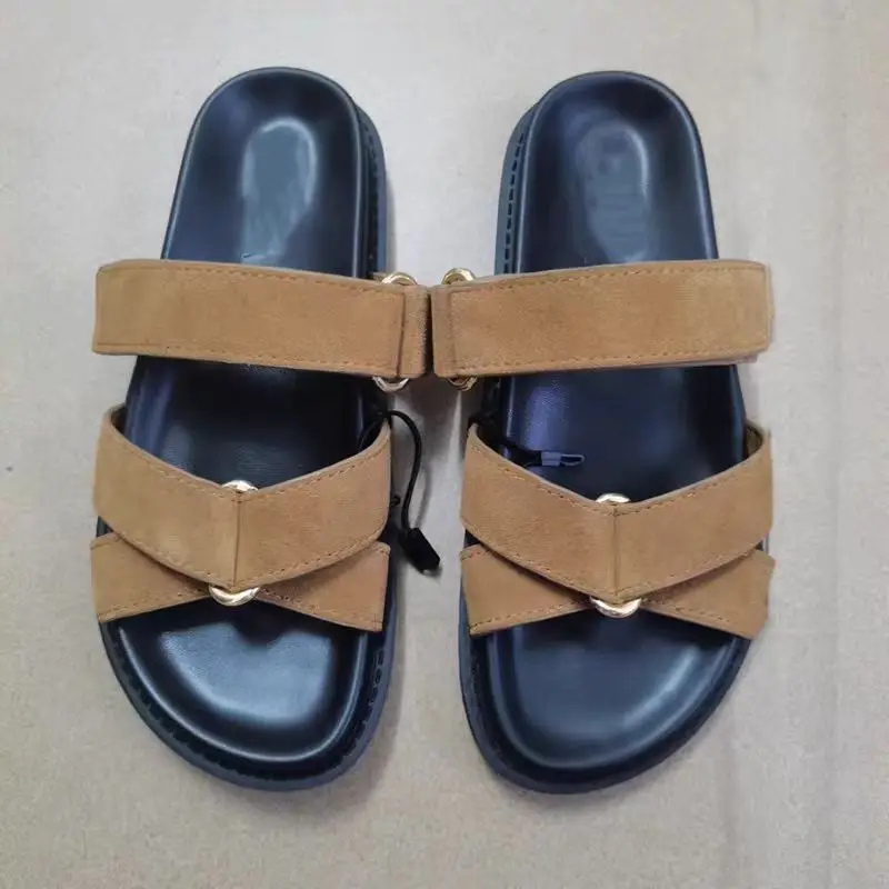 TRAF 2024 женские модные коричневые тапочки новые летние сандалии на плоской подошве