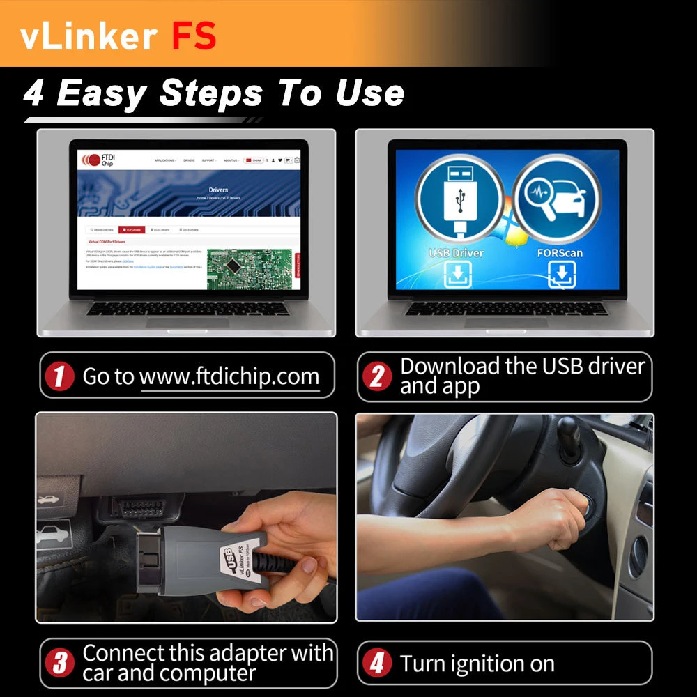 Автомобильный диагностический сканер для Ford FORScan VLinker FS USB ELM327 ELM 327 OBD 2