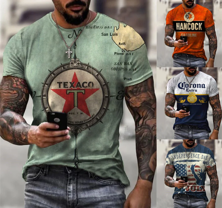 

American T-shirt Summer Casual Top New Men's 3d Printed Short Sleeve Street Shirt Outdoor Loose Clothing Fashion Oversized T-shi