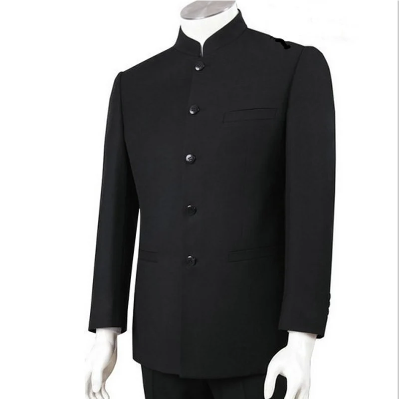 Black Tunic Groom Tuxedo for Wedding with Double Breasted Slim Fit Men