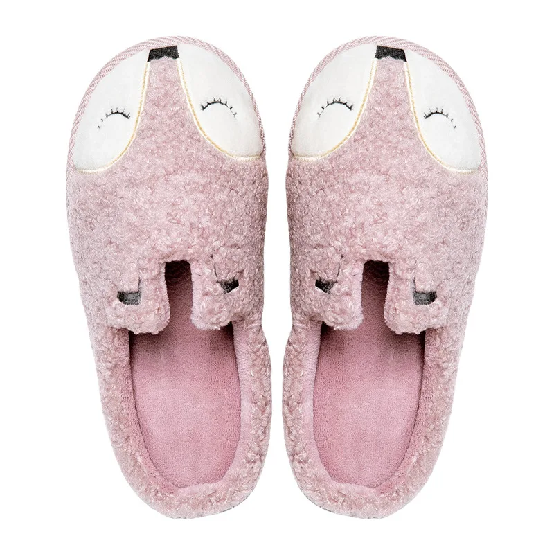 

2022 New Soft Sole Slippers Men Women Indoor Floor Flat Shoes Autumn Winter Silent Home Cosy Cotton Warm Plush Cartoon Fox Slide