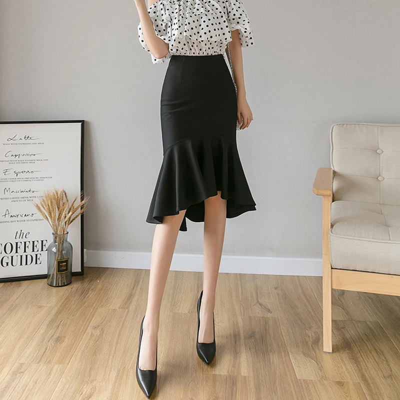 Irregular Black Skirt Female Slim Long Fishtail Skirt Summer 2022 New One-step High Waist Hip Skirt