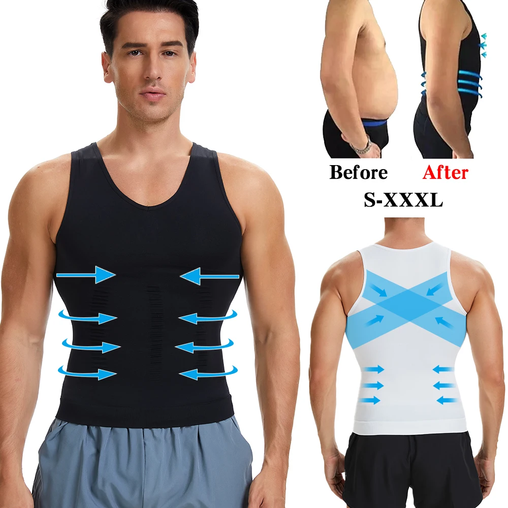 Фото Мужская рубашка для похудения Body Shaper с v-образным вырезом, жилет для живота, компрессионный базовый слой, тонкая майка для мышц, корректирующее белье №1