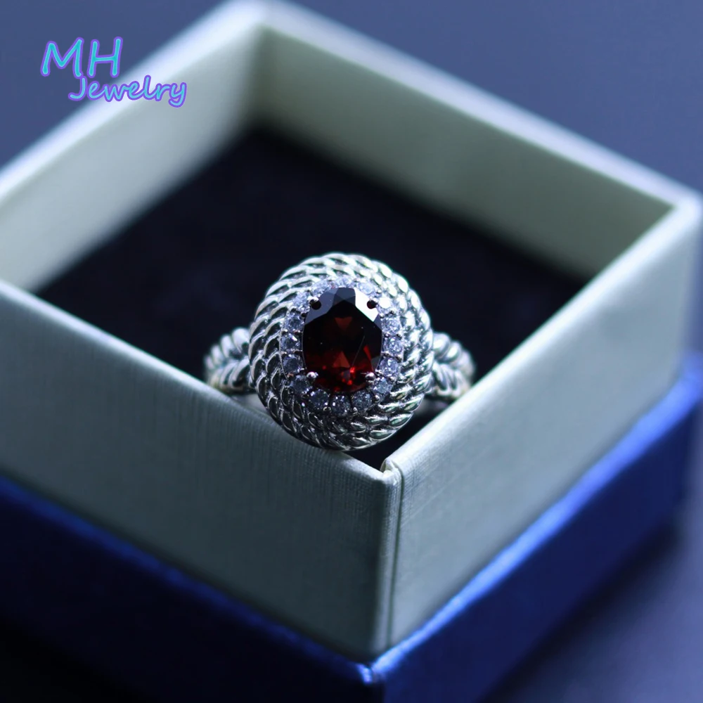 

MH S925 sterling silver Natural red garnet Stone return elegant classics rings Valentine Gift For Women mom fine Jewelry