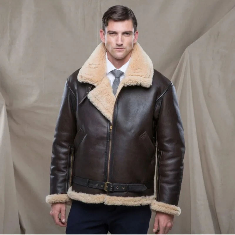 

Men's Outerwear With Fur And One Piece Thickened Work Leather Jacket For Winter Camping Style Coffee Colored Metal Decoration