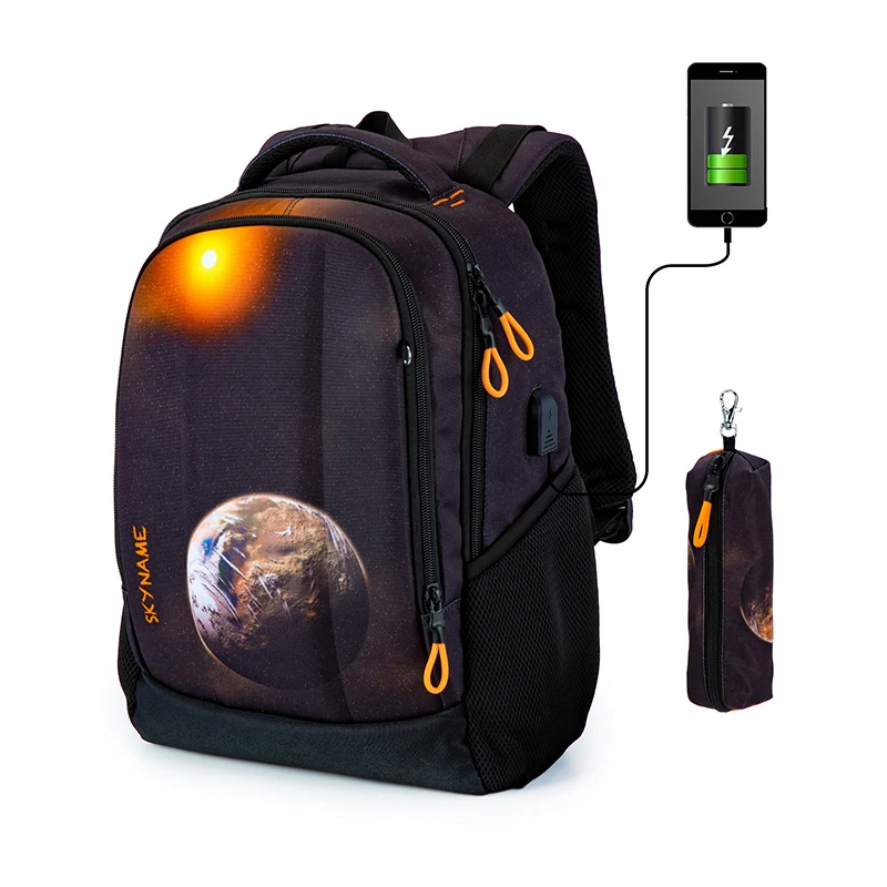 

Ортопедический школьный рюкзак для мальчиков, многофункциональные детские портфели с USB-зарядкой для детей 1-4 классов, с рисунком земли и мультфильма
